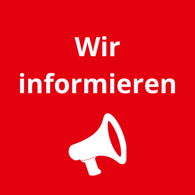 Beitragsbild "Wir informieren" mit Megaphone Piktogramm